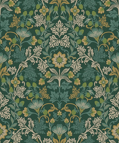product image of Lila Teal Strawberry Floral Wallpaper from the Posy Collection by Brewster 558