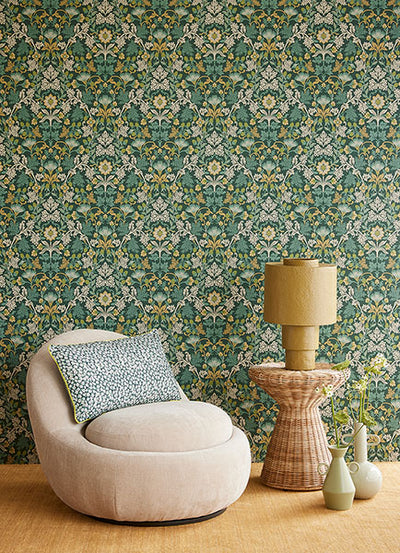 product image for Lila Teal Strawberry Floral Wallpaper from the Posy Collection by Brewster 76