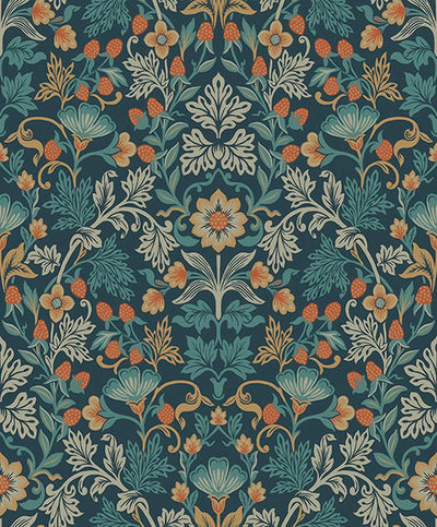 product image of Lila Blue Strawberry Floral Wallpaper from the Posy Collection by Brewster 562