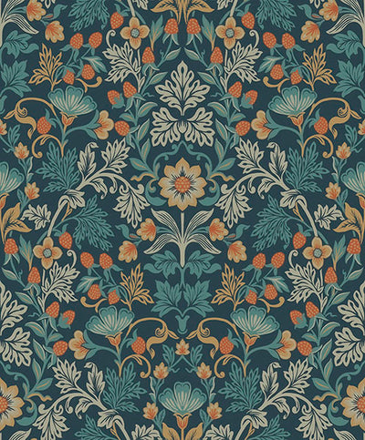 product image of sample lila blue strawberry floral wallpaper from the posy collection by brewster 1 599