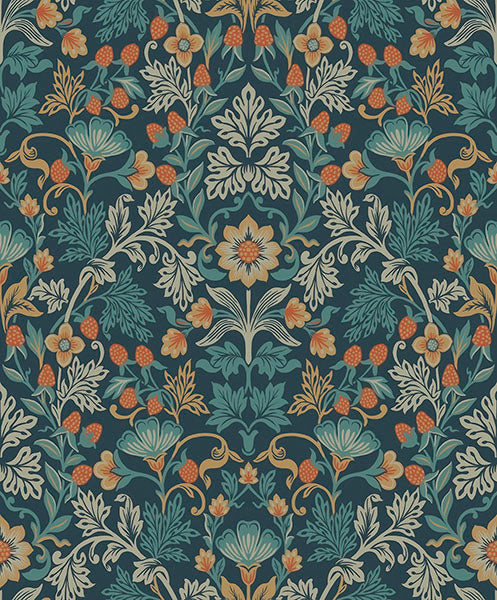 media image for sample lila blue strawberry floral wallpaper from the posy collection by brewster 1 235