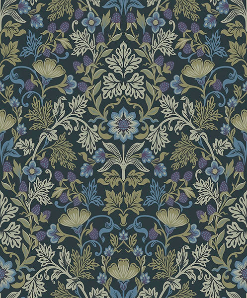 media image for sample lila periwinkle strawberry floral wallpaper from the posy collection by brewster 1 235