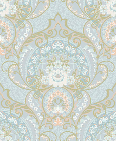 product image of Nasrin Light Blue Damask Wallpaper from the Posy Collection by Brewster 569