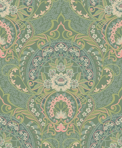 product image for Nasrin Sea Green Damask Wallpaper from the Posy Collection by Brewster 29