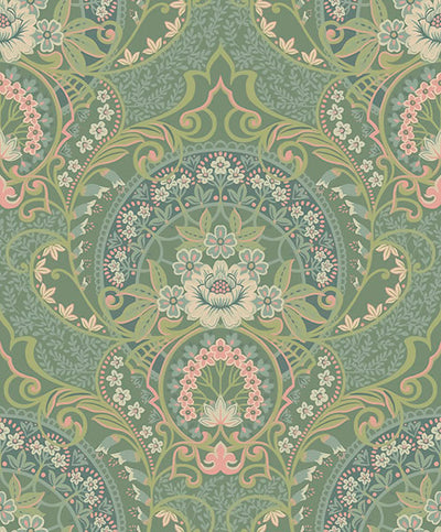 product image for Nasrin Sea Green Damask Wallpaper from the Posy Collection by Brewster 29
