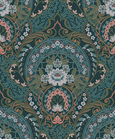 product image for Nasrin Blueberry Damask Wallpaper from the Posy Collection by Brewster 36