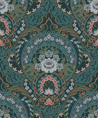 product image of Nasrin Blueberry Damask Wallpaper from the Posy Collection by Brewster 524