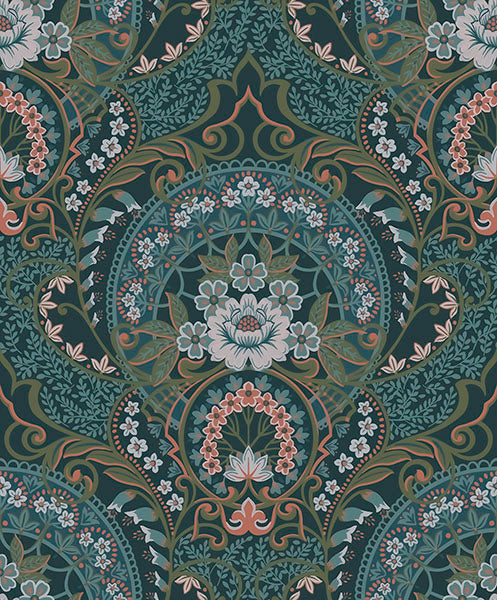 media image for sample nasrin blueberry damask wallpaper from the posy collection by brewster 1 257