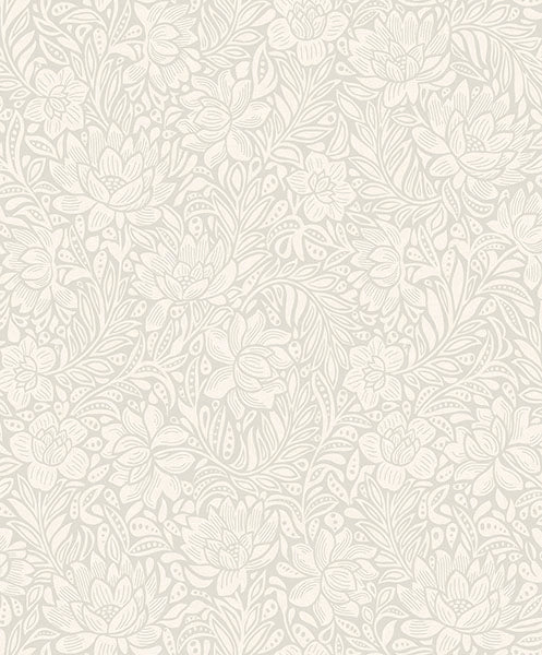 media image for Zahara Light Grey Floral Wallpaper from the Posy Collection by Brewster 28