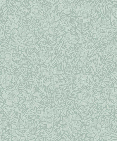 product image of Zahara Seafoam Floral Wallpaper from the Posy Collection by Brewster 555