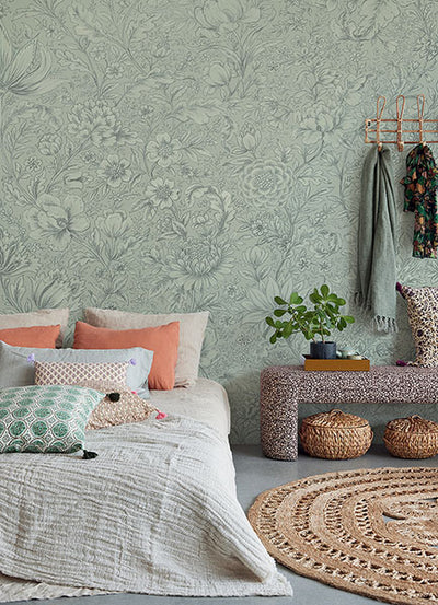 product image for Sage Rosarium Wall Mural from the Posy Collection by Brewster 97