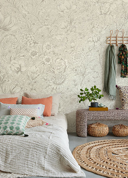 media image for Cream Rosarium Wall Mural from the Posy Collection by Brewster 280
