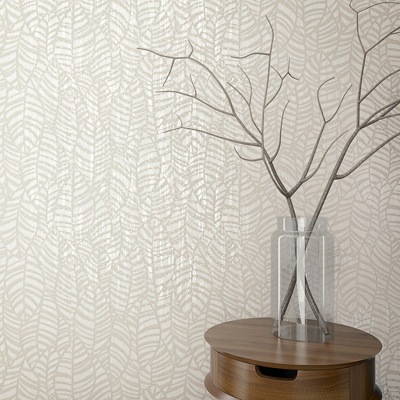 media image for Leaves Beige Wallpaper from Serene Collection by Galerie Wallcoverings 222