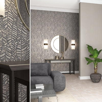 product image for Leaves Black/Brown Wallpaper from Serene Collection by Galerie Wallcoverings 48
