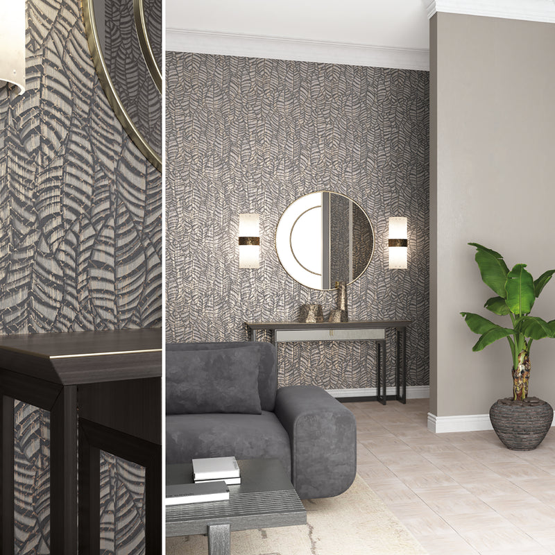 media image for Leaves Black/Brown Wallpaper from Serene Collection by Galerie Wallcoverings 273