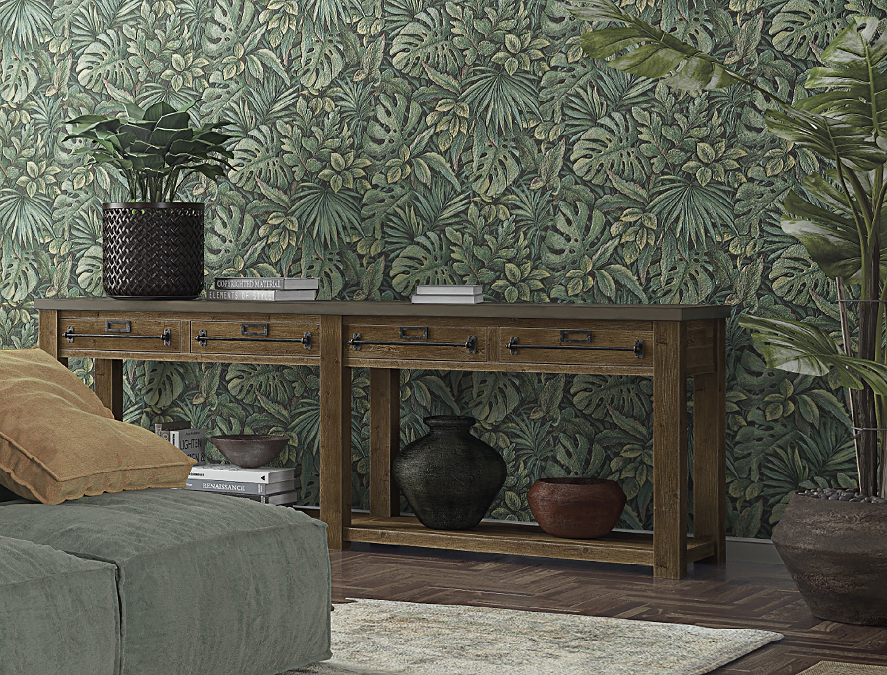 Shop Jungle Leaves Green Wallpaper from Eden Collection Burke Decor