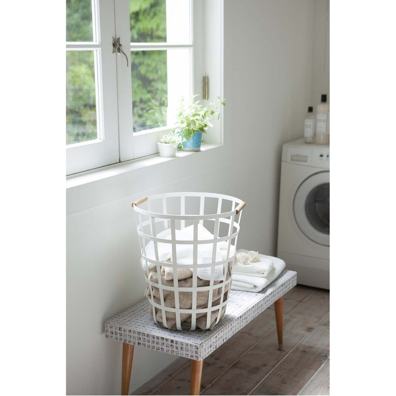 media image for Tosca Round Laundry Basket - White Steel by Yamazaki 28