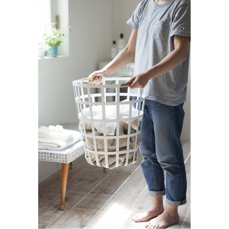 media image for Tosca Round Laundry Basket - White Steel by Yamazaki 253