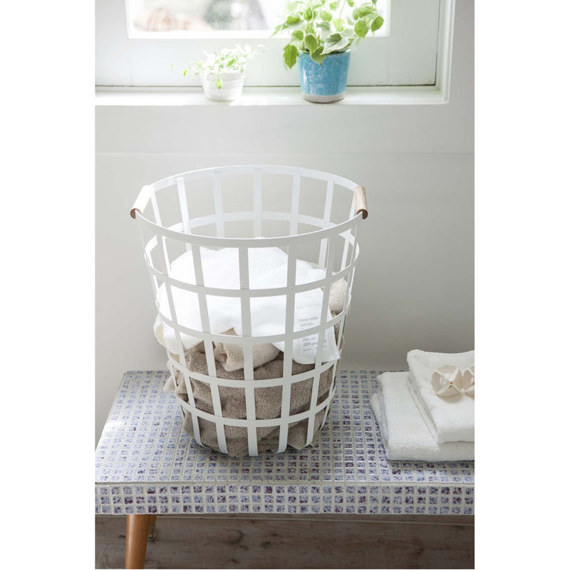 media image for Tosca Round Laundry Basket - White Steel by Yamazaki 252