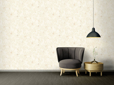 product image for Floral Corals Seashells Textured Wallpaper in Cream/Metallic 68