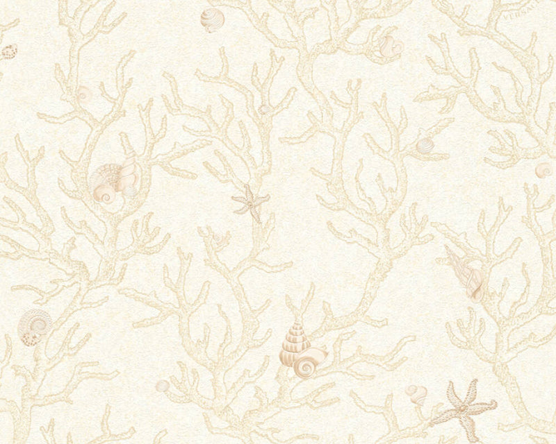 media image for Floral Corals Seashells Textured Wallpaper in Cream/Metallic 275