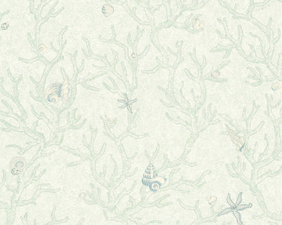 product image for Floral Corals Seashells Textured Wallpaper in Green/Metallic 90