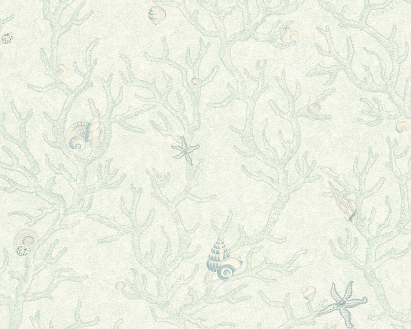 media image for Floral Corals Seashells Textured Wallpaper in Green/Metallic 292