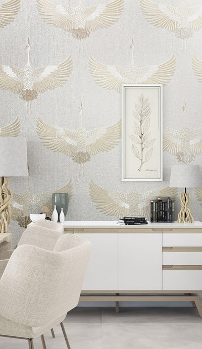product image for Stork Wallpaper in White/Beige 69
