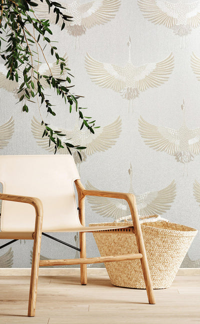 product image for Stork Wallpaper in White/Beige 31