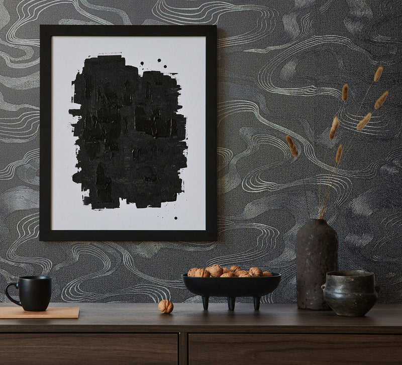 media image for Flow Wallpaper in Black/Grey 252