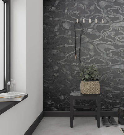 product image for Flow Wallpaper in Black/Grey 77