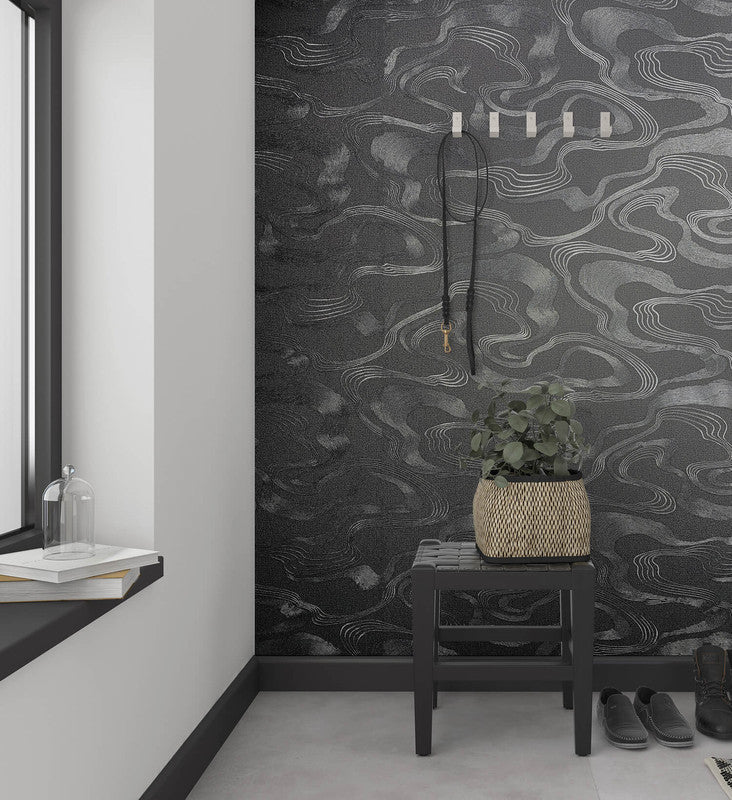 media image for Flow Wallpaper in Black/Grey 249