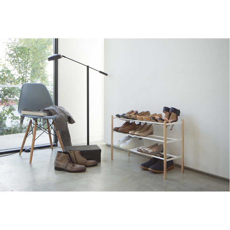 media image for Plain 3-Tier Expandable Shoe Rack - Wood and Steel by Yamazaki 260
