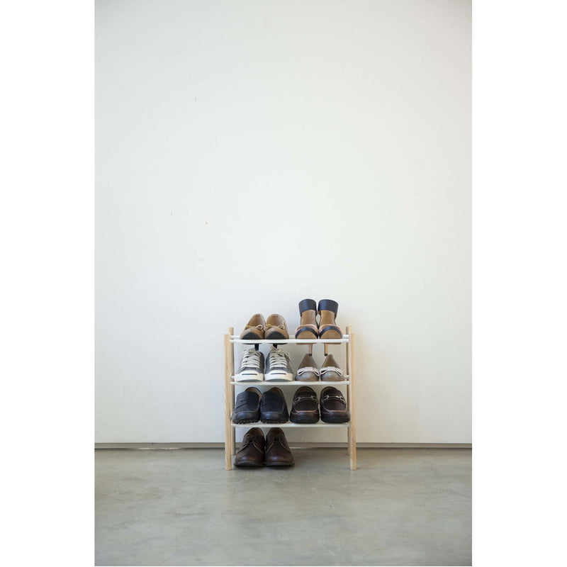 media image for Plain 3-Tier Expandable Shoe Rack - Wood and Steel by Yamazaki 258