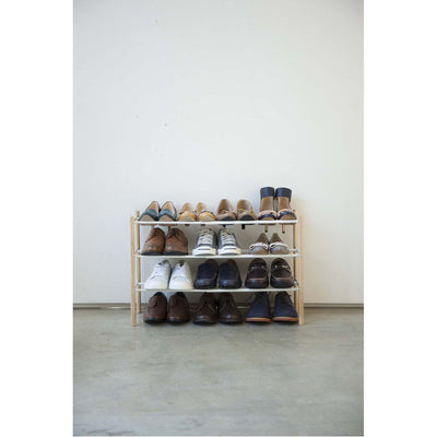 product image for Plain 3-Tier Expandable Shoe Rack - Wood and Steel by Yamazaki 60