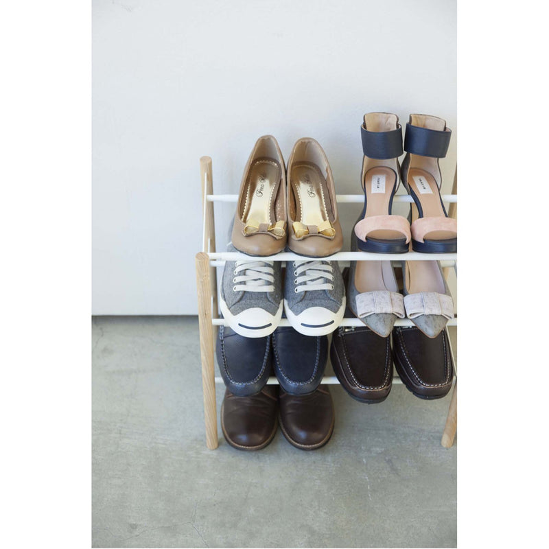 media image for Plain 3-Tier Expandable Shoe Rack - Wood and Steel by Yamazaki 281