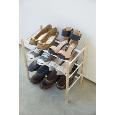 product image for Plain 3-Tier Expandable Shoe Rack - Wood and Steel by Yamazaki 11