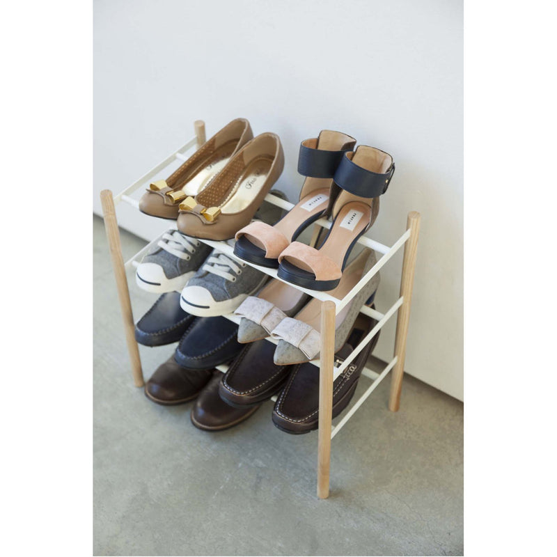 media image for Plain 3-Tier Expandable Shoe Rack - Wood and Steel by Yamazaki 262