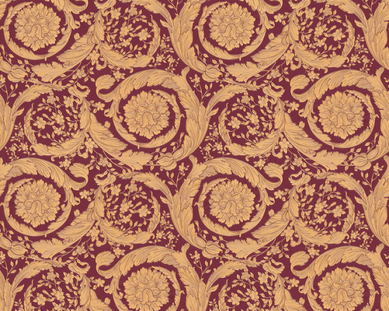 media image for Baroque Textured Damask Wallpaper in Red/Beige from the Versace IV Collection 266