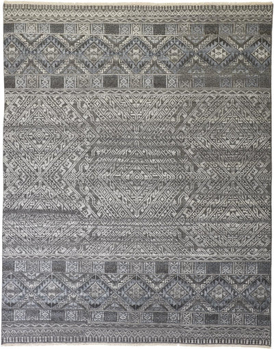 product image for Eckhart Hand Knotted Gray and Blue Rug by BD Fine Flatshot Image 1 57