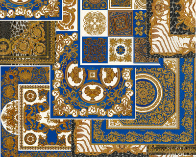 product image of Classical Deco Textured Damask Wallpaper in Blue/Gold from the Versace IV Collection 519