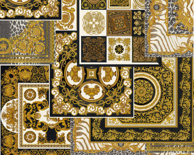 product image of Classical Deco Textured Damask Wallpaper in Black/Gold from the Versace IV Collection 592