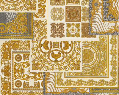 product image of Classical Deco Textured Damask Wallpaper in Cream/Gold from the Versace IV Collection 571