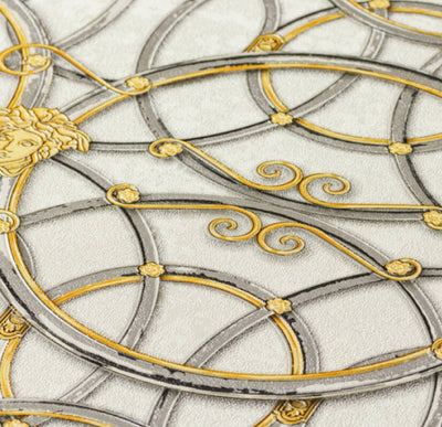 product image for Modern Geometric Textured Wallpaper in Grey/Ivory/Gold from the Versace IV Collection 77