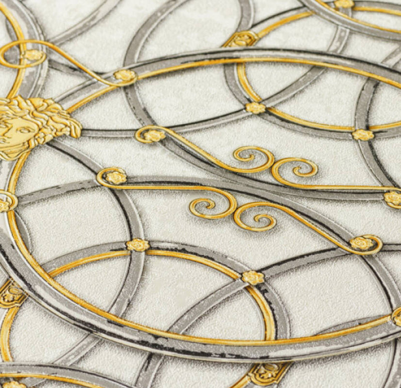 media image for Modern Geometric Textured Wallpaper in Grey/Ivory/Gold from the Versace IV Collection 24