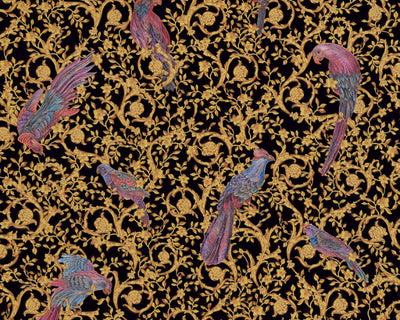 product image for Floral Bird Scrollwork Textured Wallpaper in Black/Gold from the Versace IV Collection 51