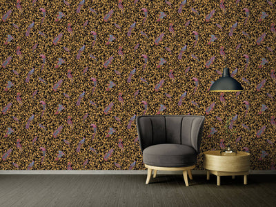 product image for Floral Bird Scrollwork Textured Wallpaper in Black/Gold from the Versace IV Collection 59