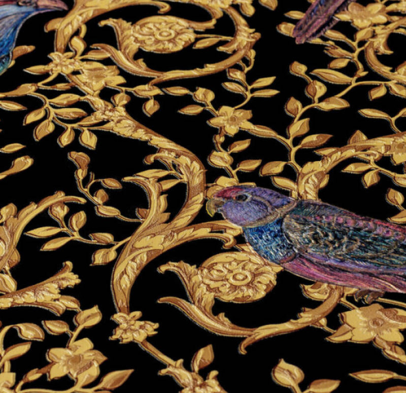 media image for Floral Bird Scrollwork Textured Wallpaper in Black/Gold from the Versace IV Collection 246