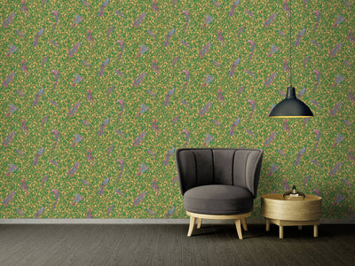 product image for Floral Bird Scrollwork Textured Wallpaper in Green/Gold from the Versace IV Collection 34