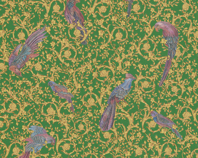 product image for Floral Bird Scrollwork Textured Wallpaper in Green/Gold from the Versace IV Collection 72